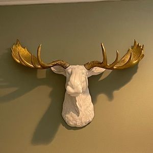 Faux Moose Head with Gold Antlers